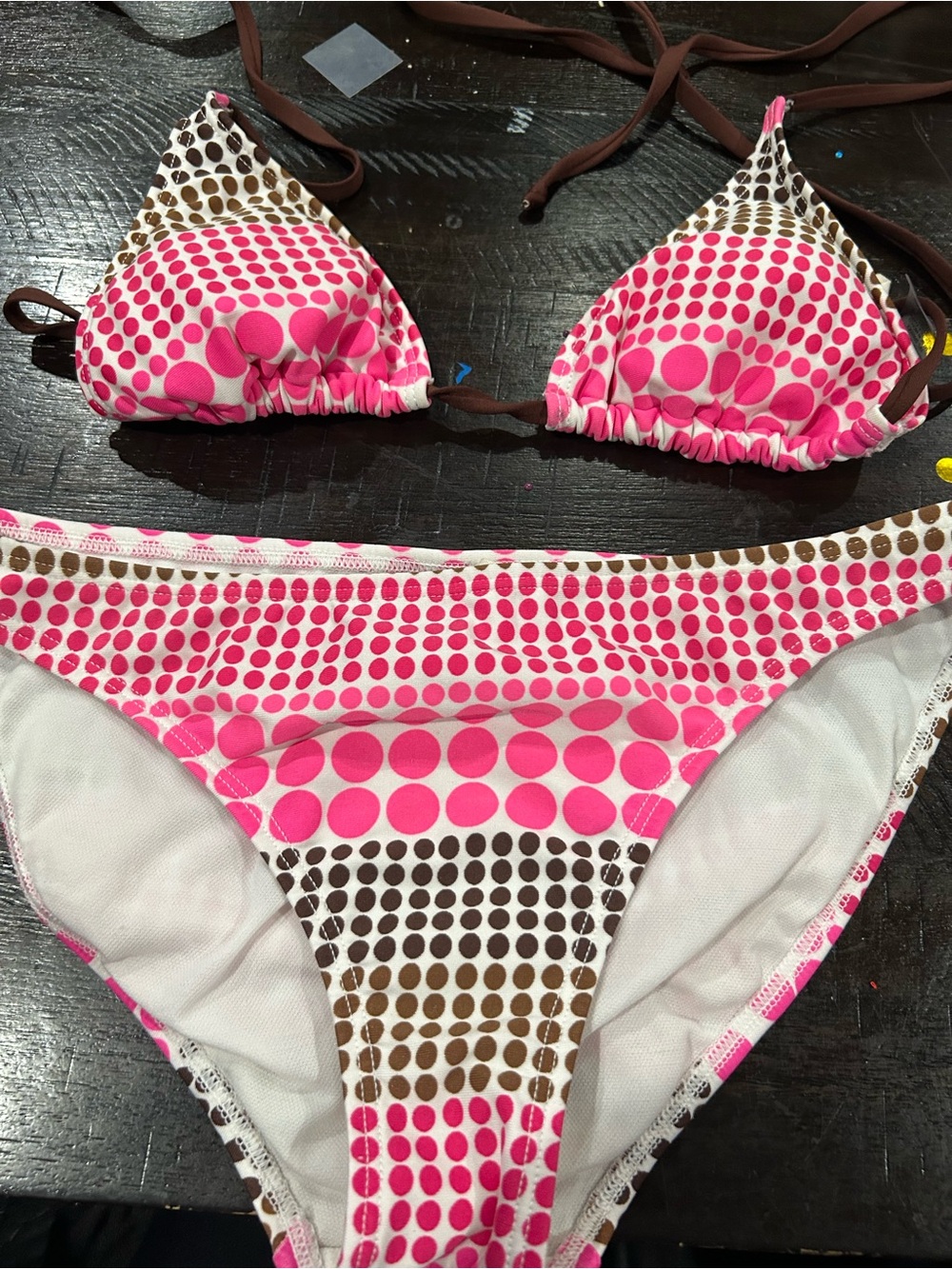 Red Camel Pink and Brown Polka Dot Triangle Bikini